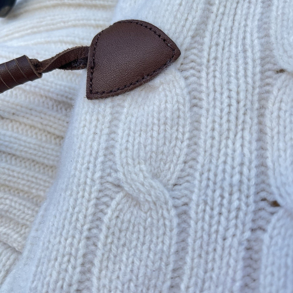 Ralph Lauren Wool Cashmere Toggle Cable Knit Sweater High Neck Ivory Women sizeL - Picture 6 of 16